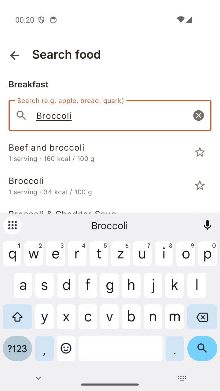 Food catalog with over 1,640 items and barcode scan