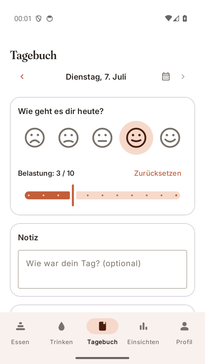 Tagebuch mit Stimmungs-Check-in